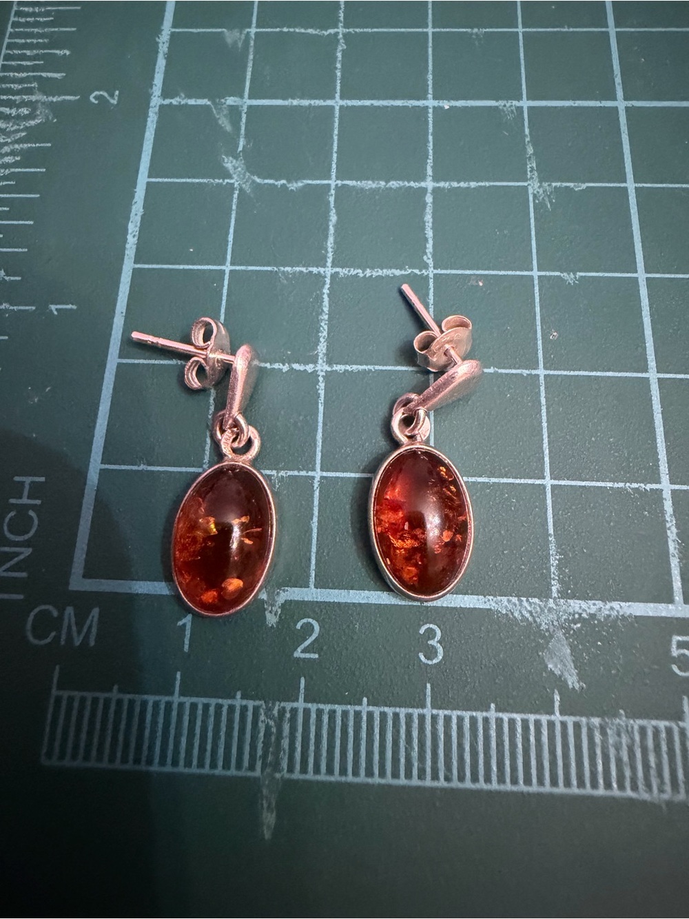 Sterling Silver Amber Drop Earrings - Deep Cognac Brown